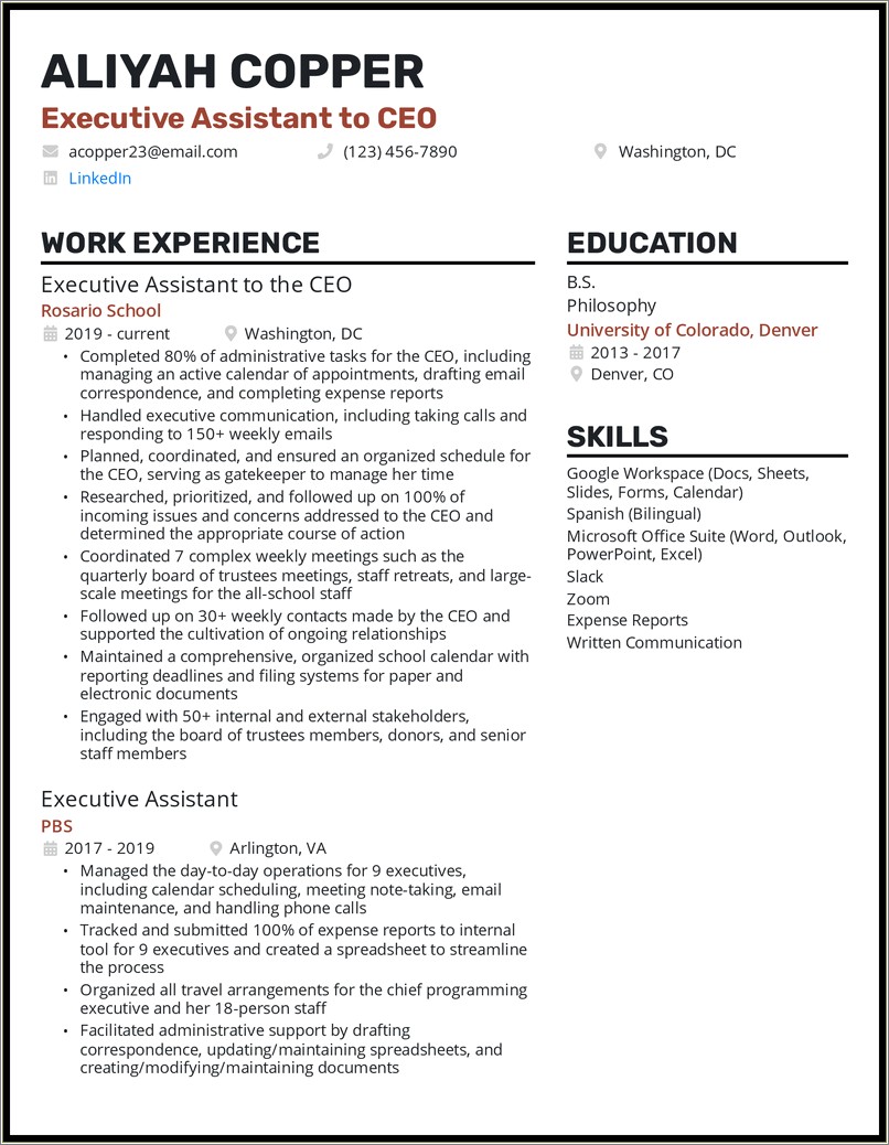 Summary On Resume For Executive Assistant