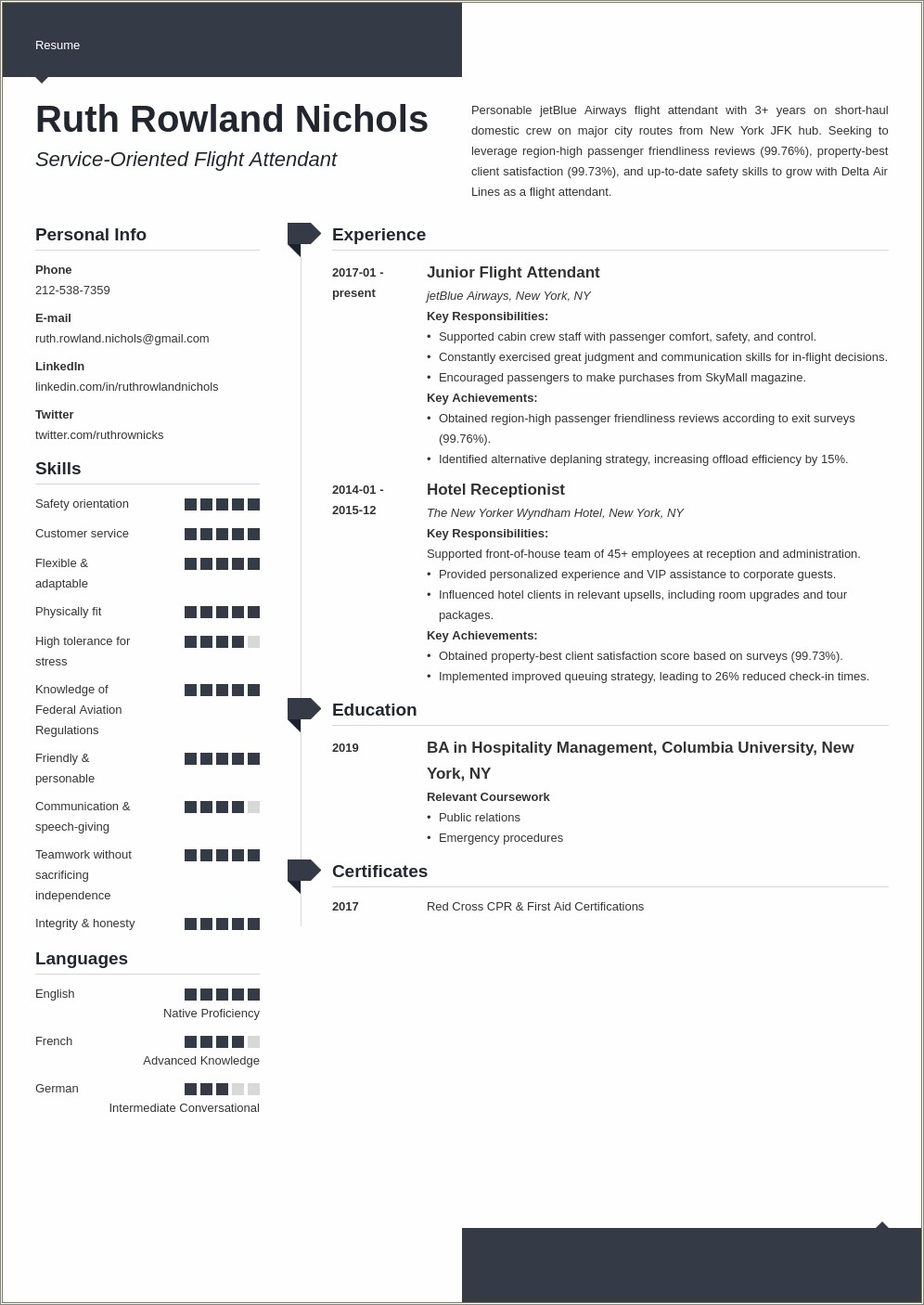 Summary Or Objective Resume Fight Attendant