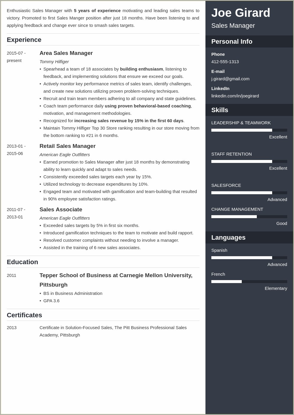 Summary Part Of Resume For Sales