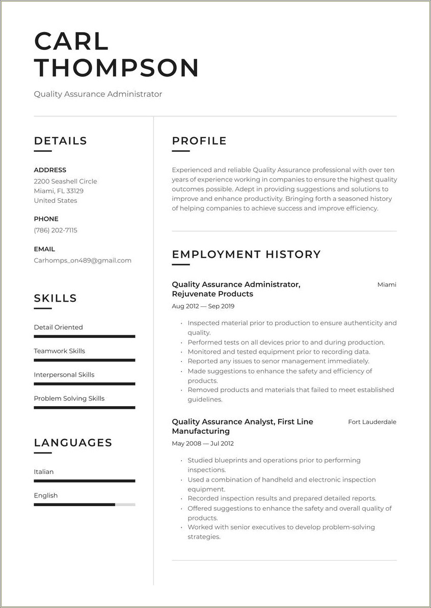 Summary Points For Quality Assurance Resume