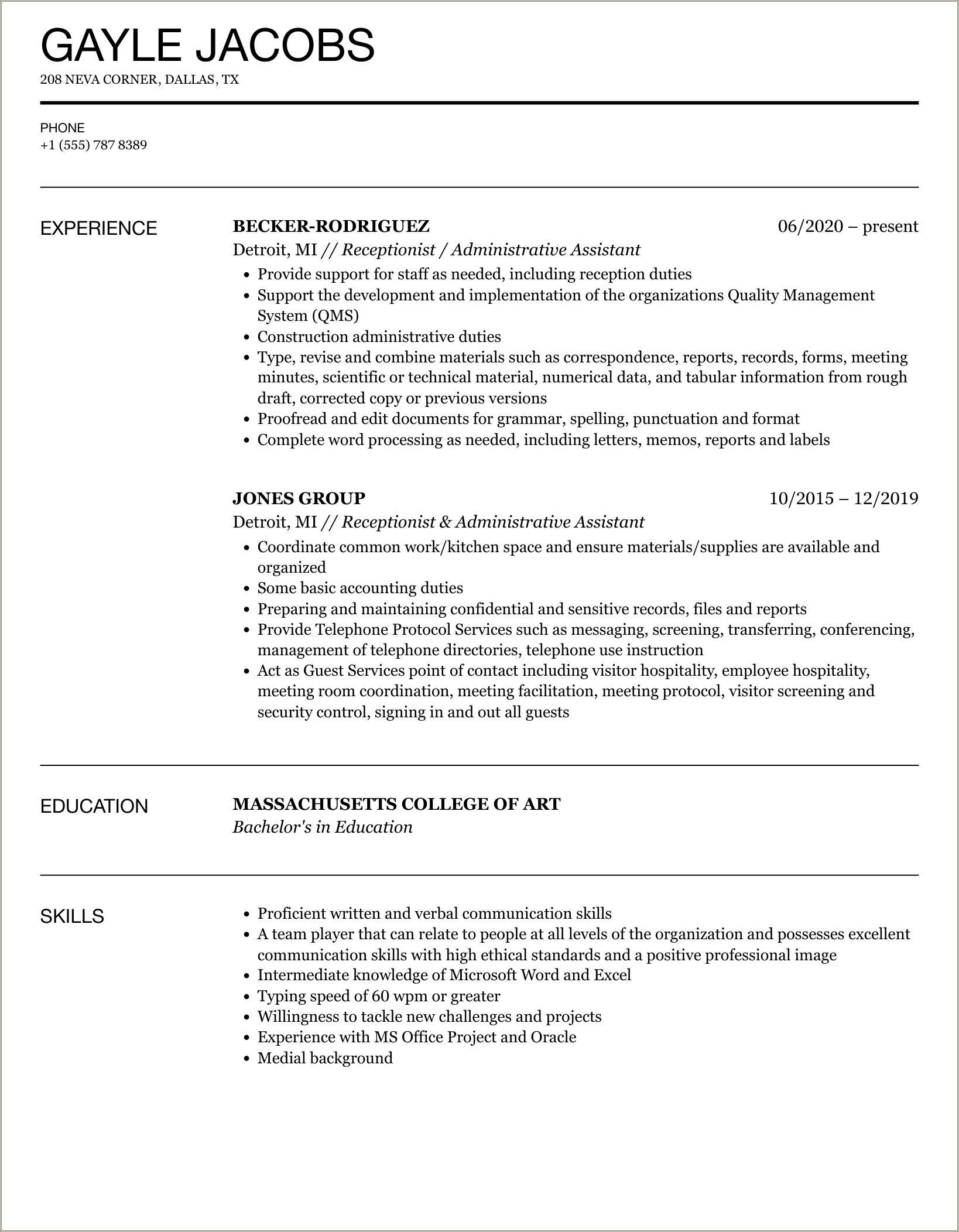 Summary Qualifications Sample Resume Administrative Assistant