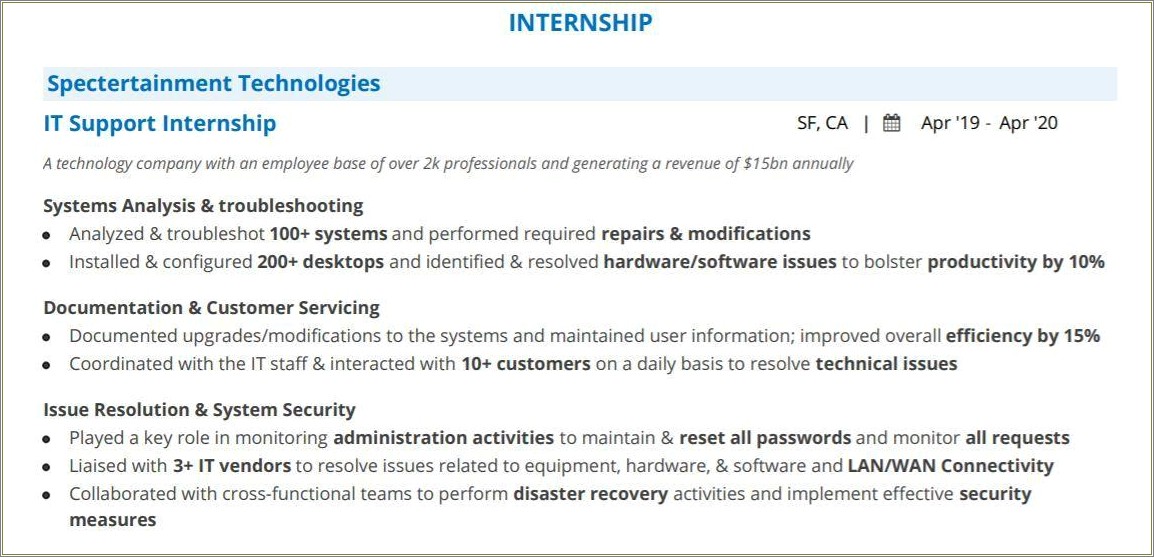 Summary Resume Entry Level Help Desk Support