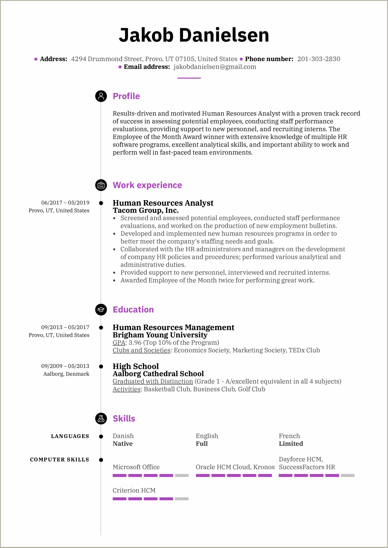 Summary Resume For Human Resources Analyst