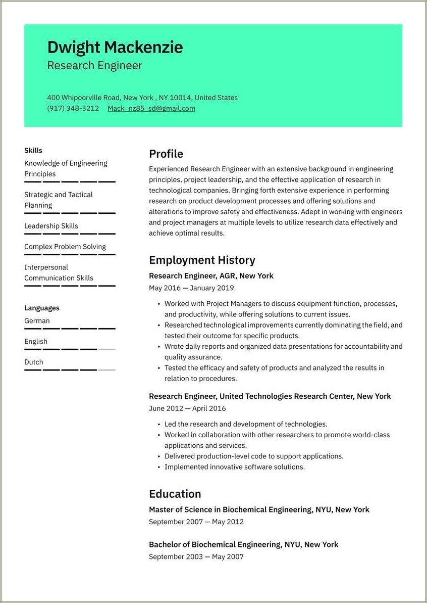 Summary Statement For Engineer Resume