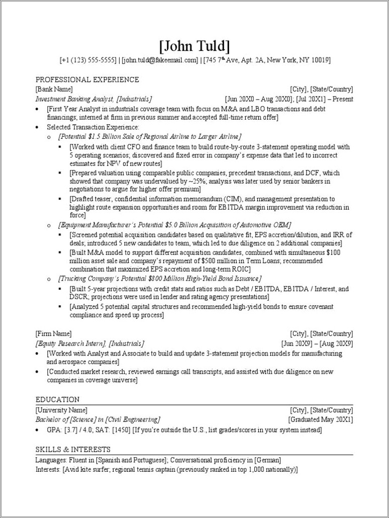 Summary Statement For Private Equity Resume