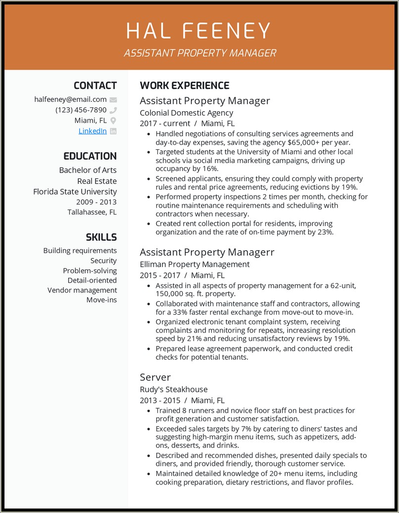 Summary Statement For Property Management Resume