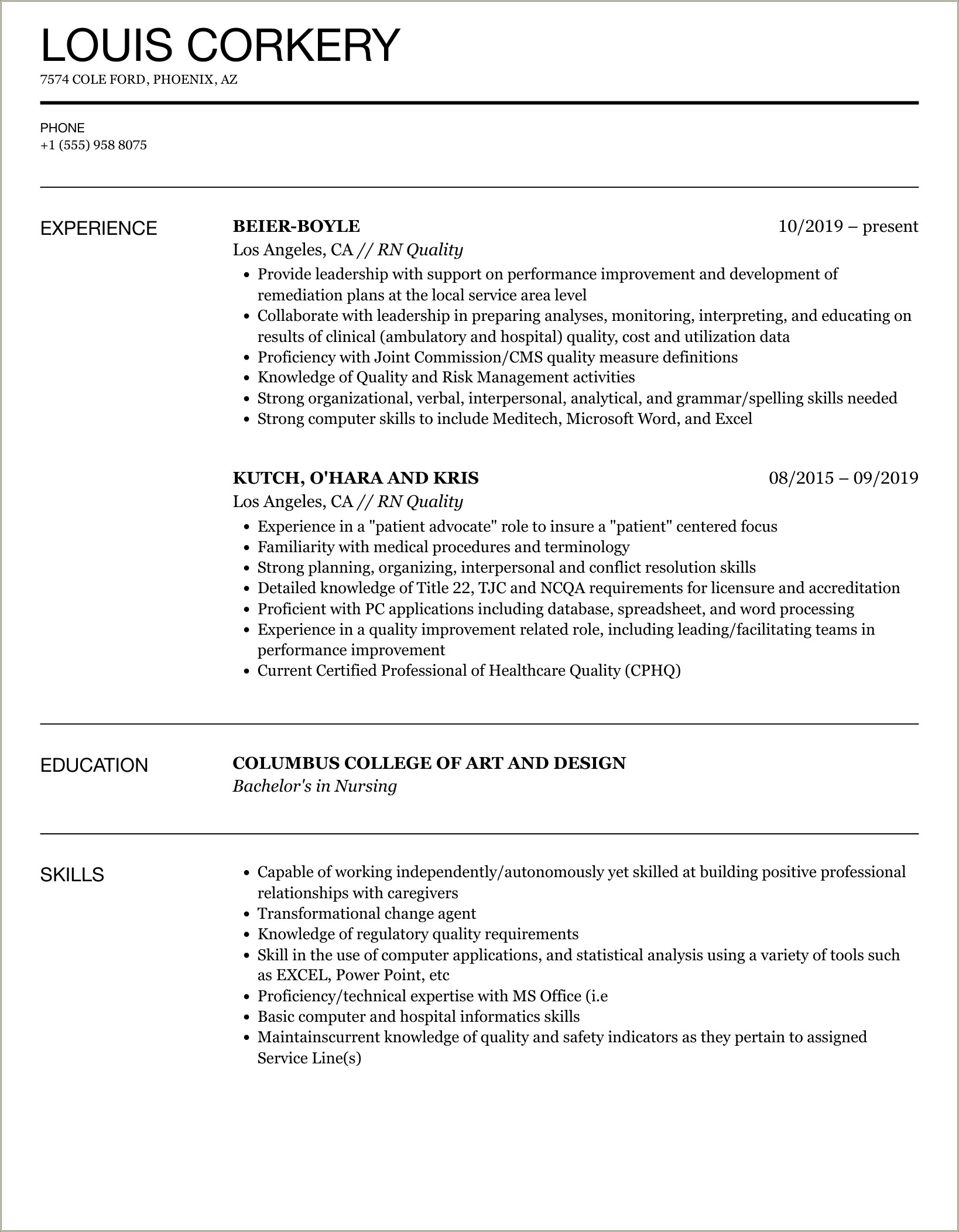 Summary Statement For Resume For Regulatory Nurse