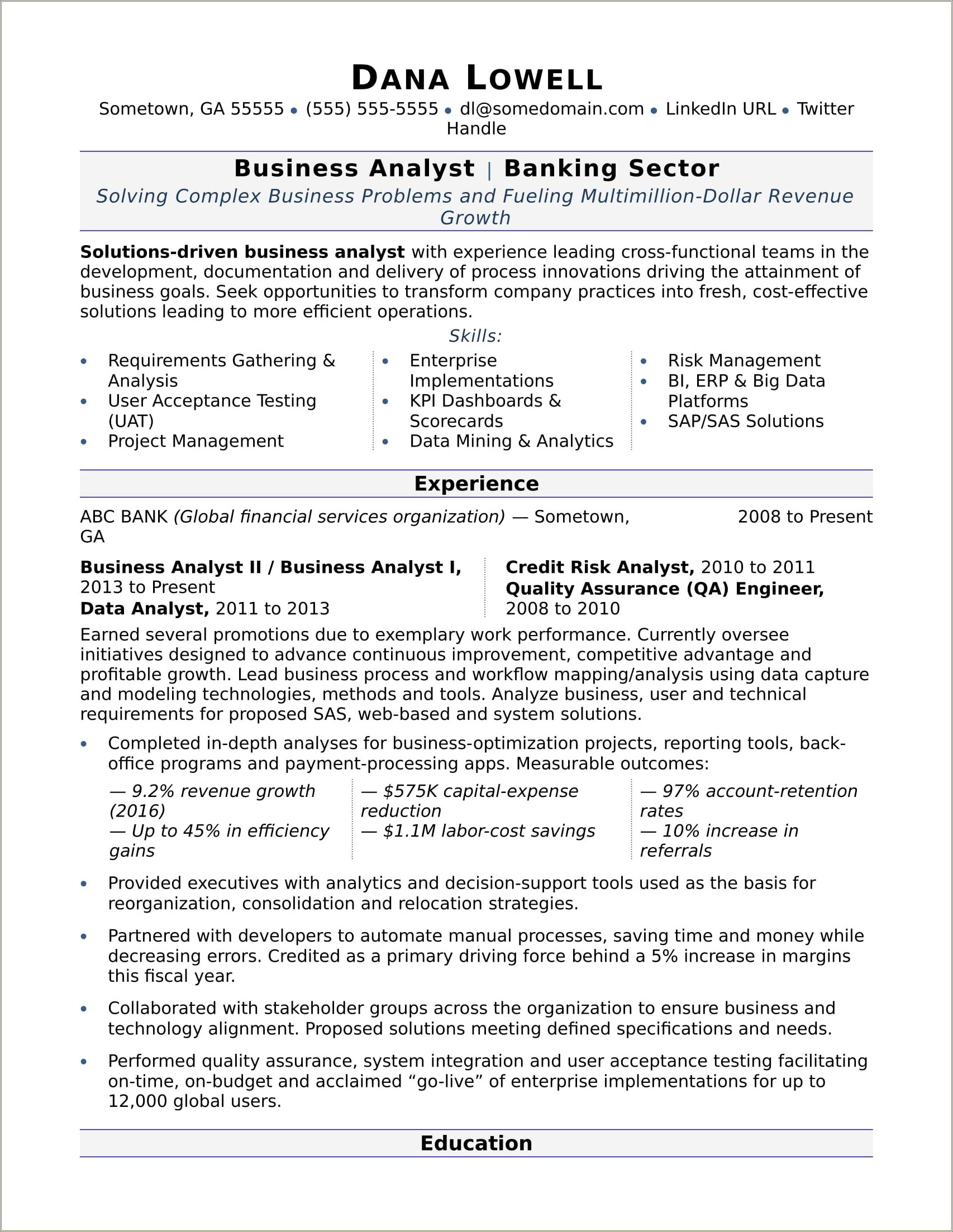 Summary Statement For Sql Analyst Resume