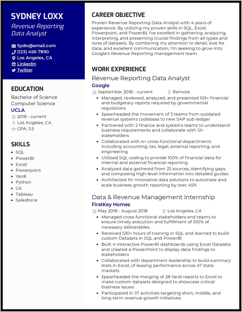 Summary Statement In Data Analyst Resume