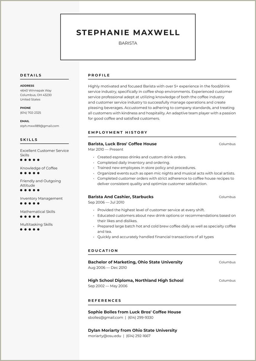 Summary Statements For Soffee Shop Resumes