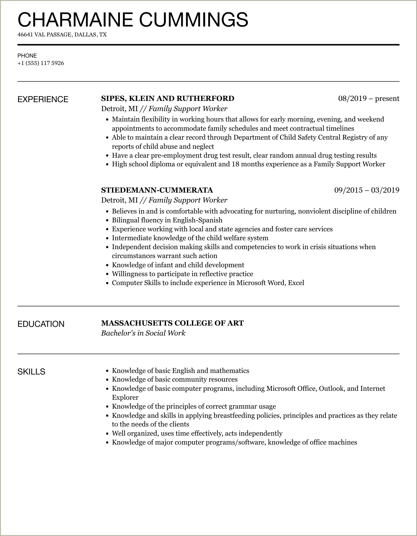 Summary Statment For Visitation Worker Resume