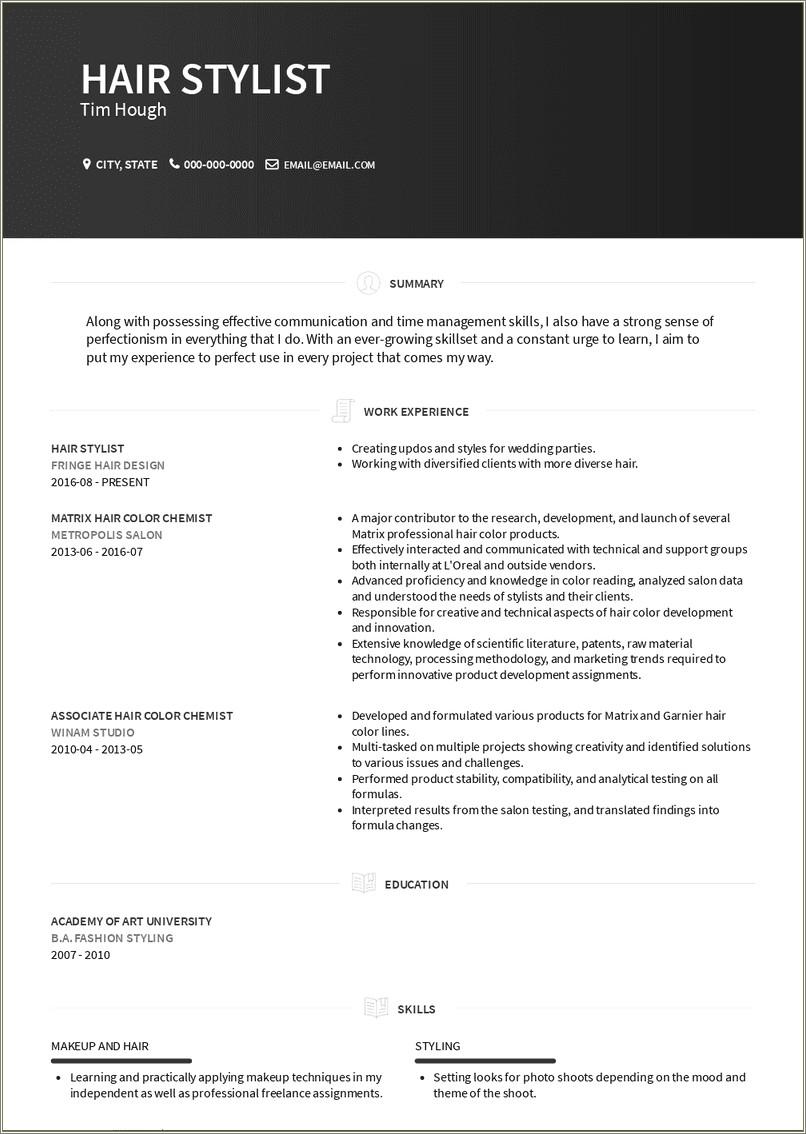 Summary To Put In A Hairstylist Resume