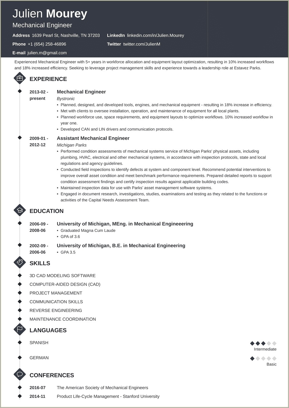 Summury Of Mech Engg For Resume Example