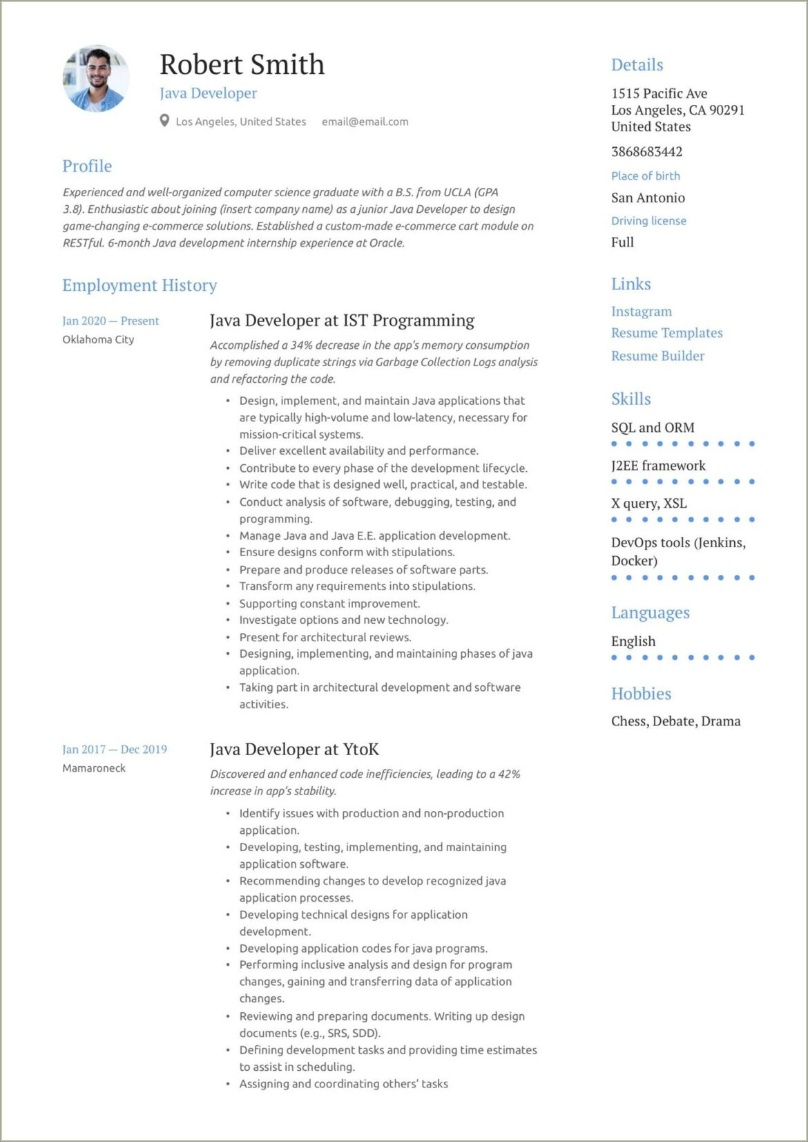 Sun Certified Java Programmer Resume Sample