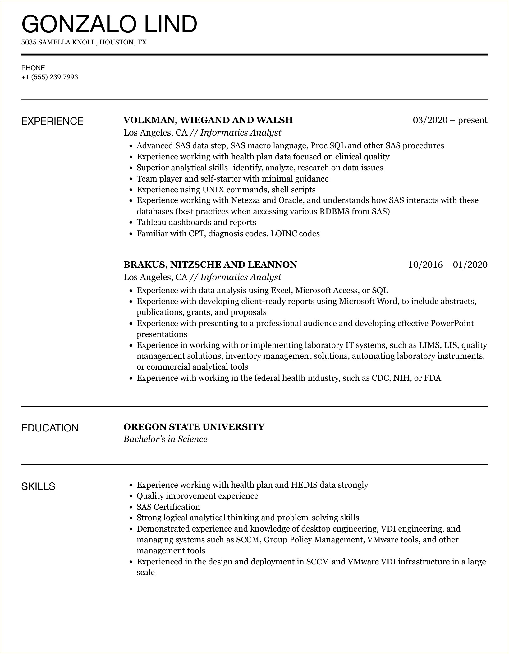 Super User Experience For Informatics Resume