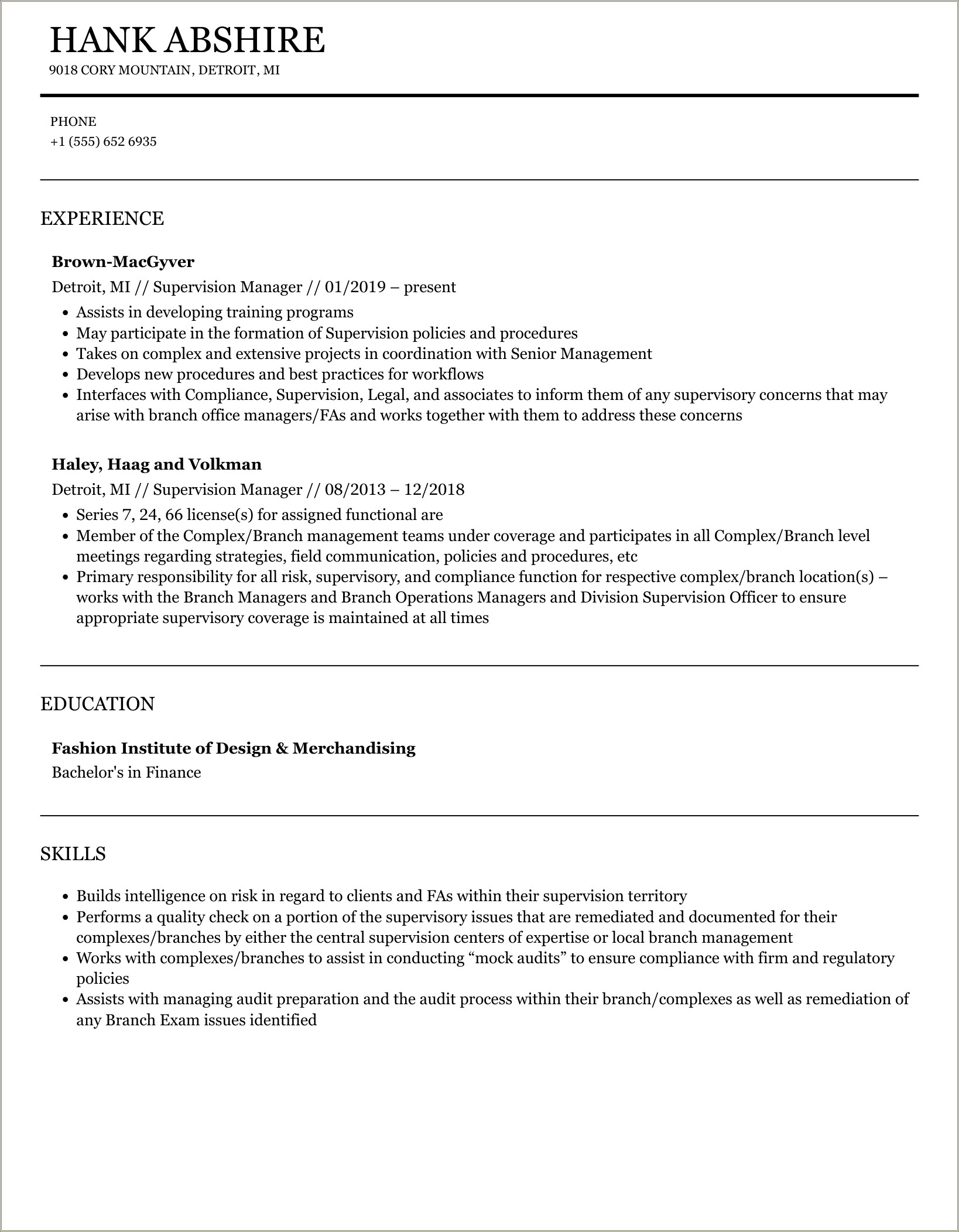 Supervised And Managed 20 Employee In Resume