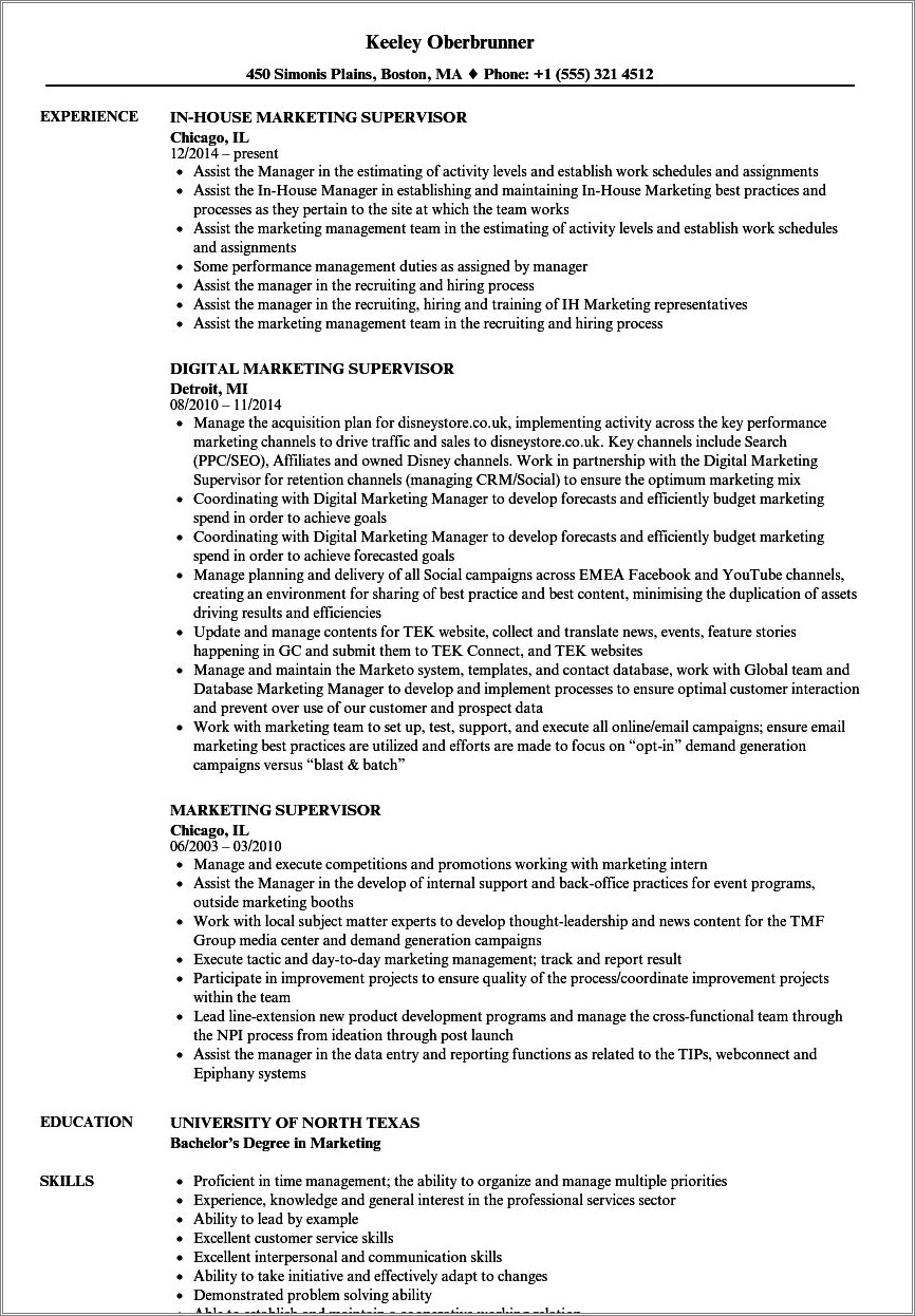 Supervisor Sample Resume For Direct Tv