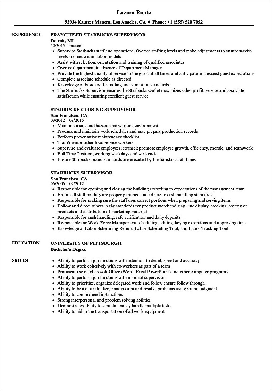 Supervisor Skills To List On Resume