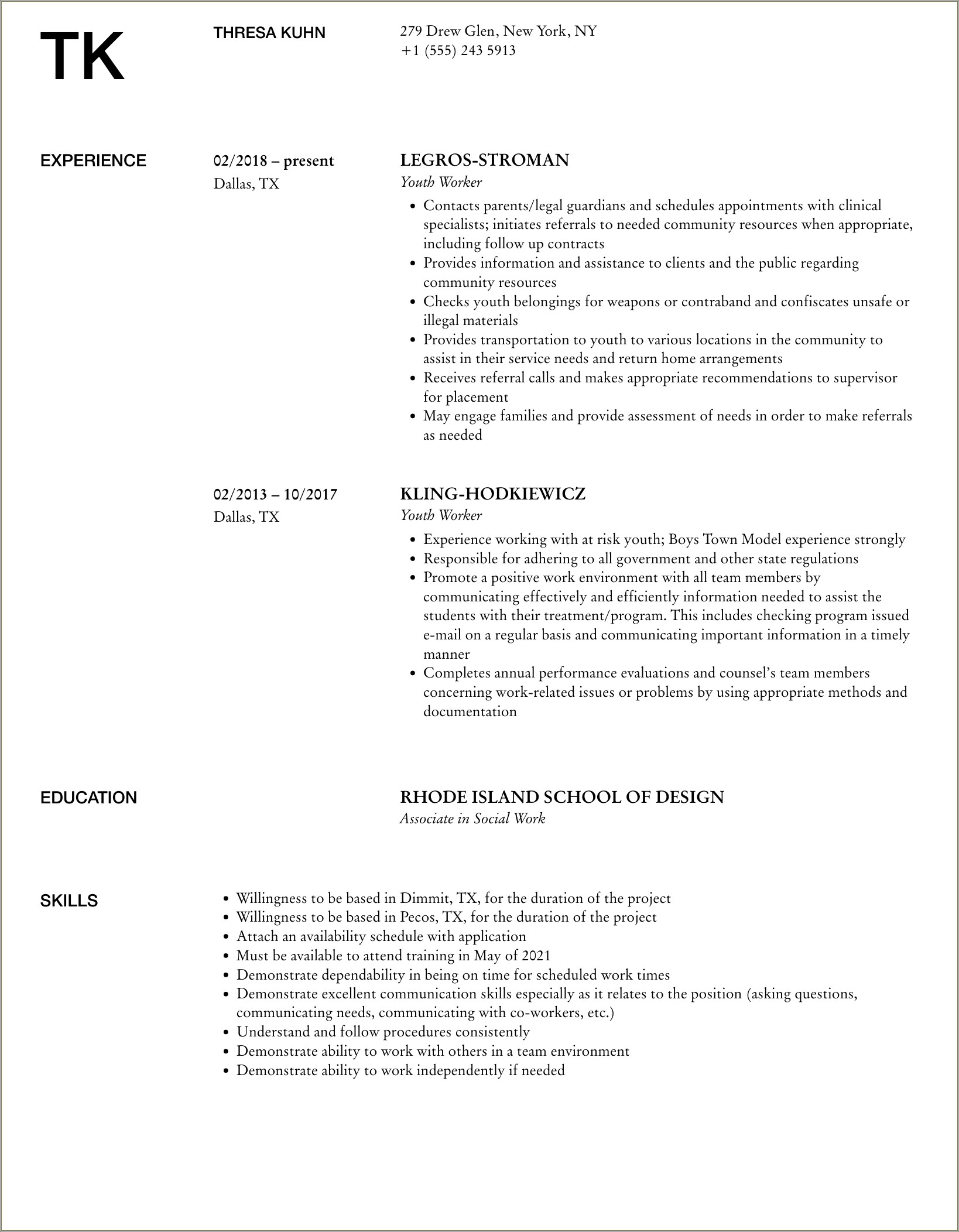 Supervisor Youth Care Worker Template Resume