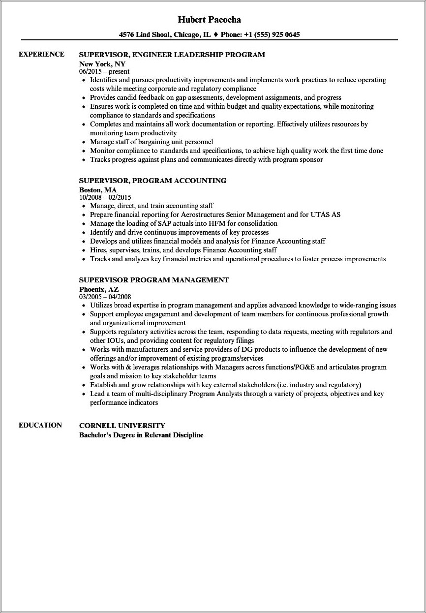 Supervisory Management And Program Analyst Resume