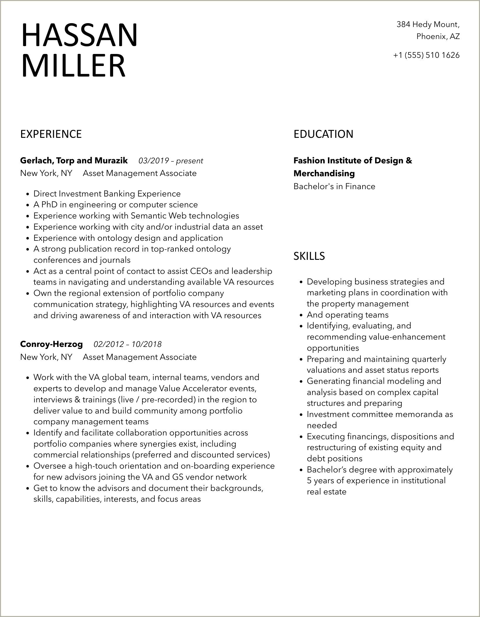 Supply And Asset Management Associate Resume