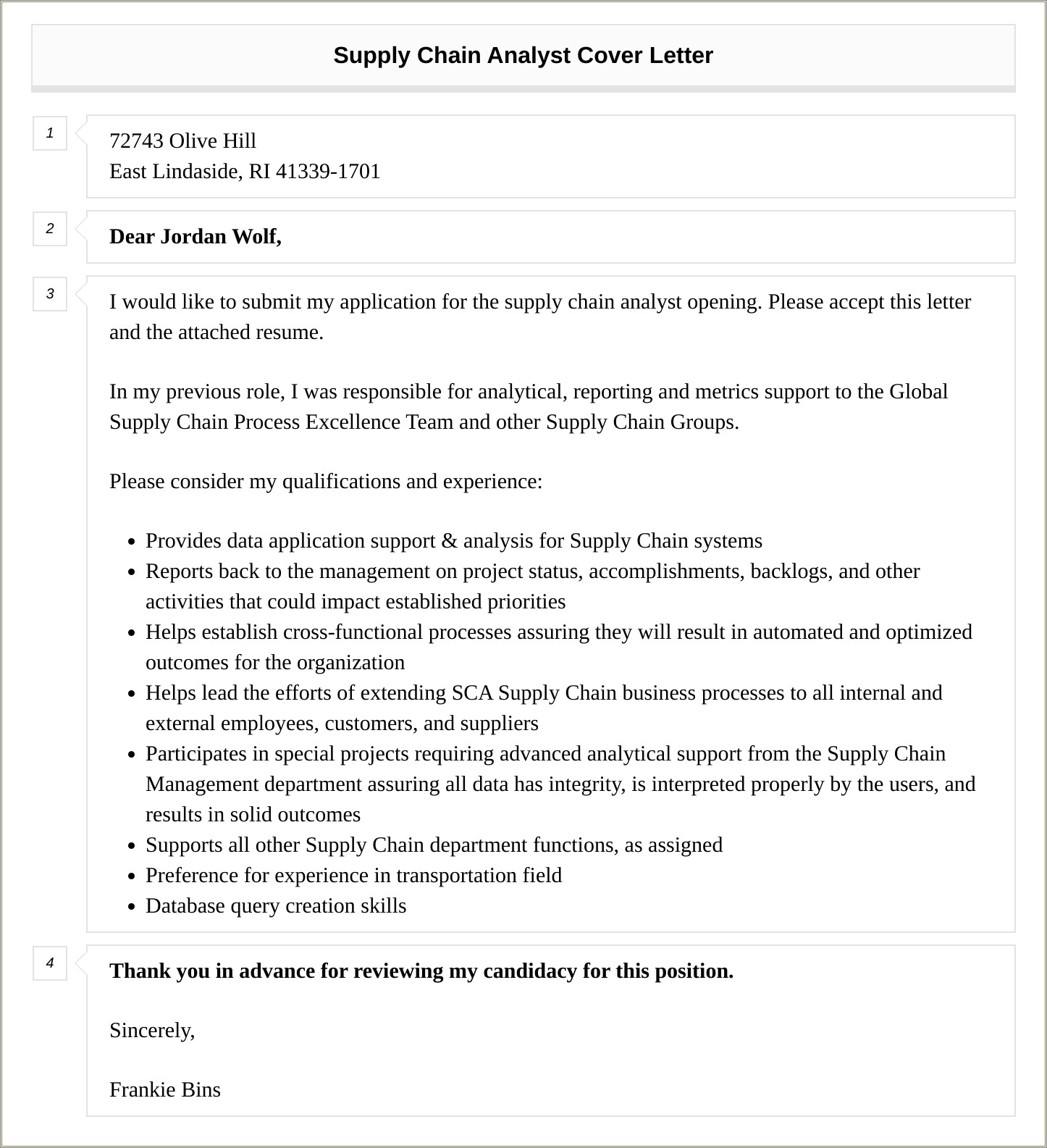 Supply Chain Analyst Resume Cover Letter