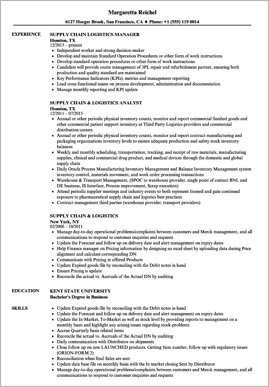 Supply Chain Analyst Resume Objective Examples