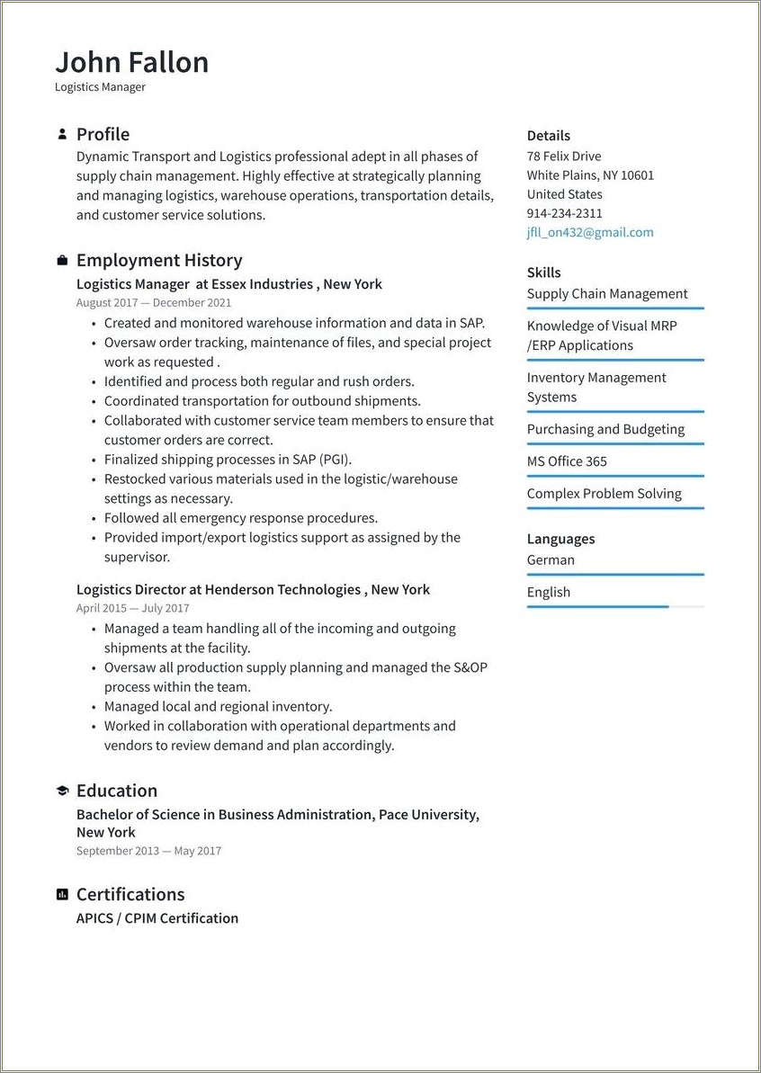 Supply Chain Job Description For Resume