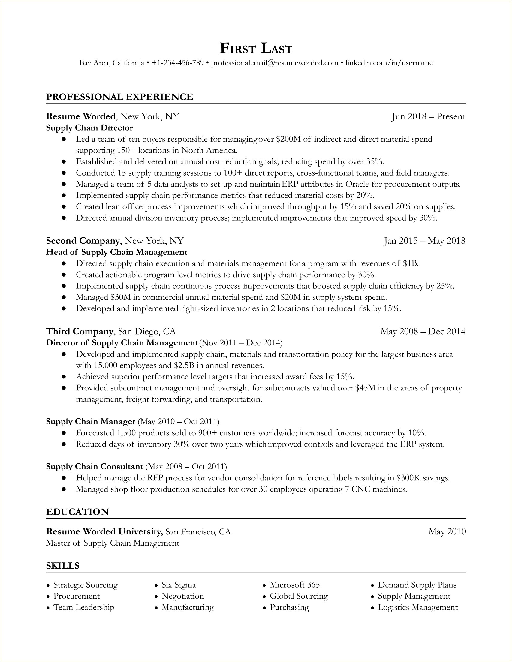 Supply Chain Management Association Skills For Resume