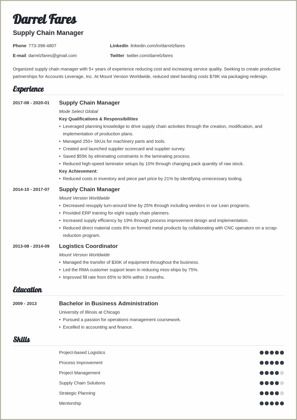 Supply Chain Management Objectives For Resume