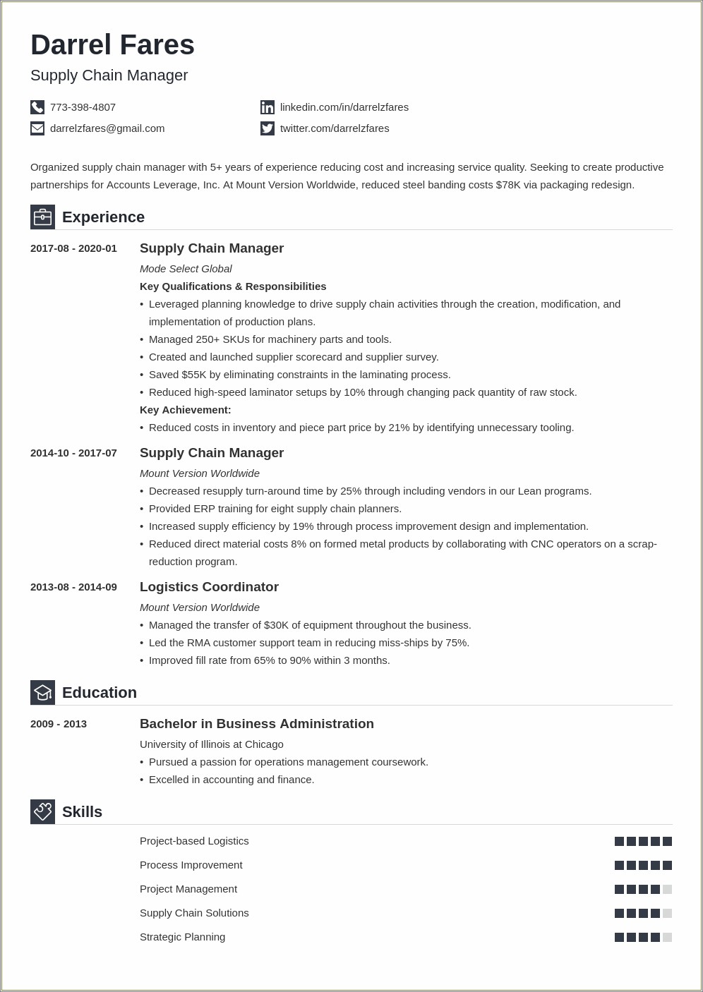 Supply Chain Management Resume Civil Engineers