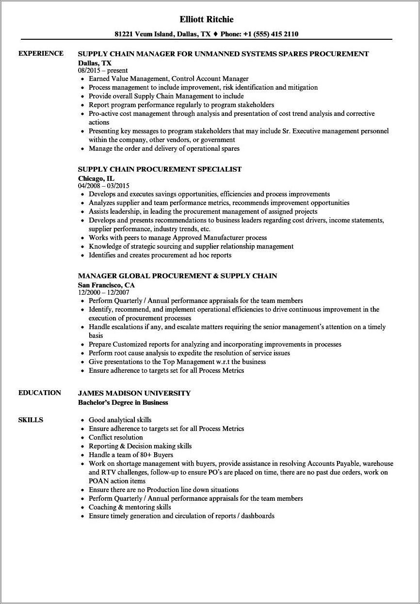 Supply Chain Resume Template On Word