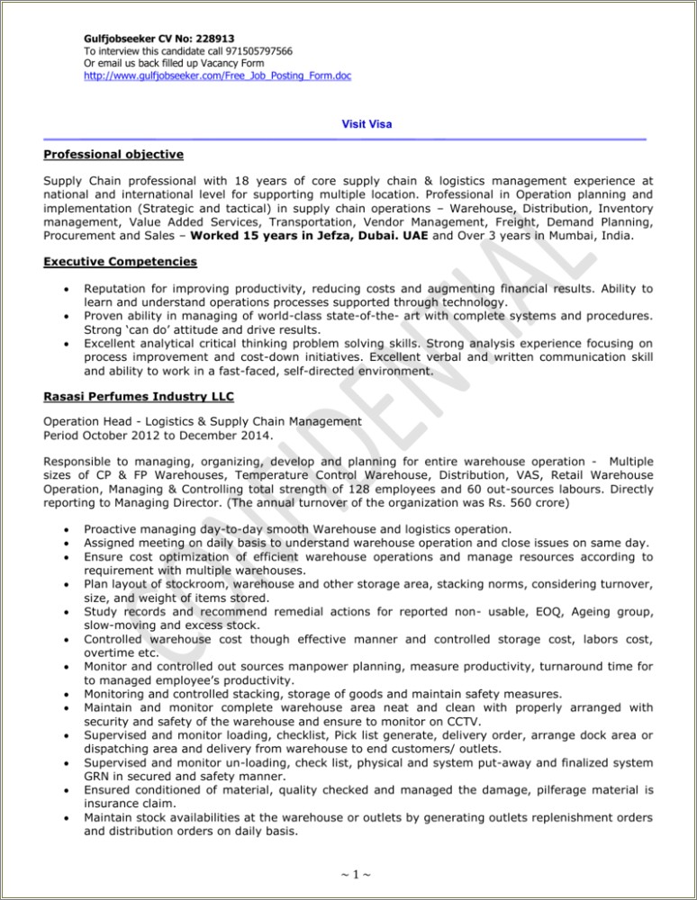 Supply Distribution Service Specialist Description For Resume