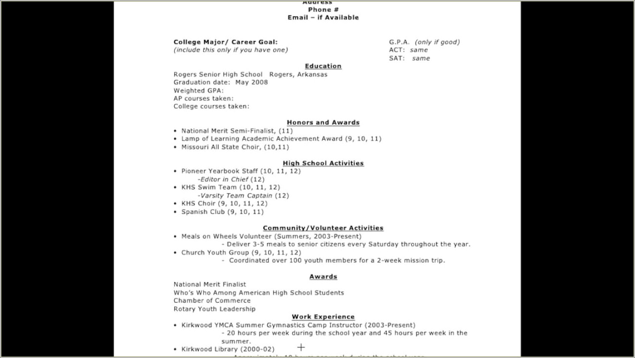 Swimming Beneficial On High School Resume