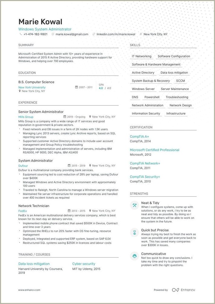 System Admin Resume Sample Centos 7