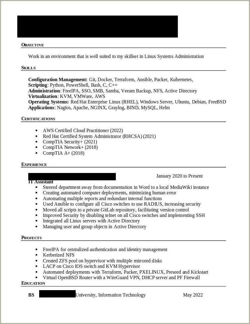 System Administrator Resume 4 Years Experience