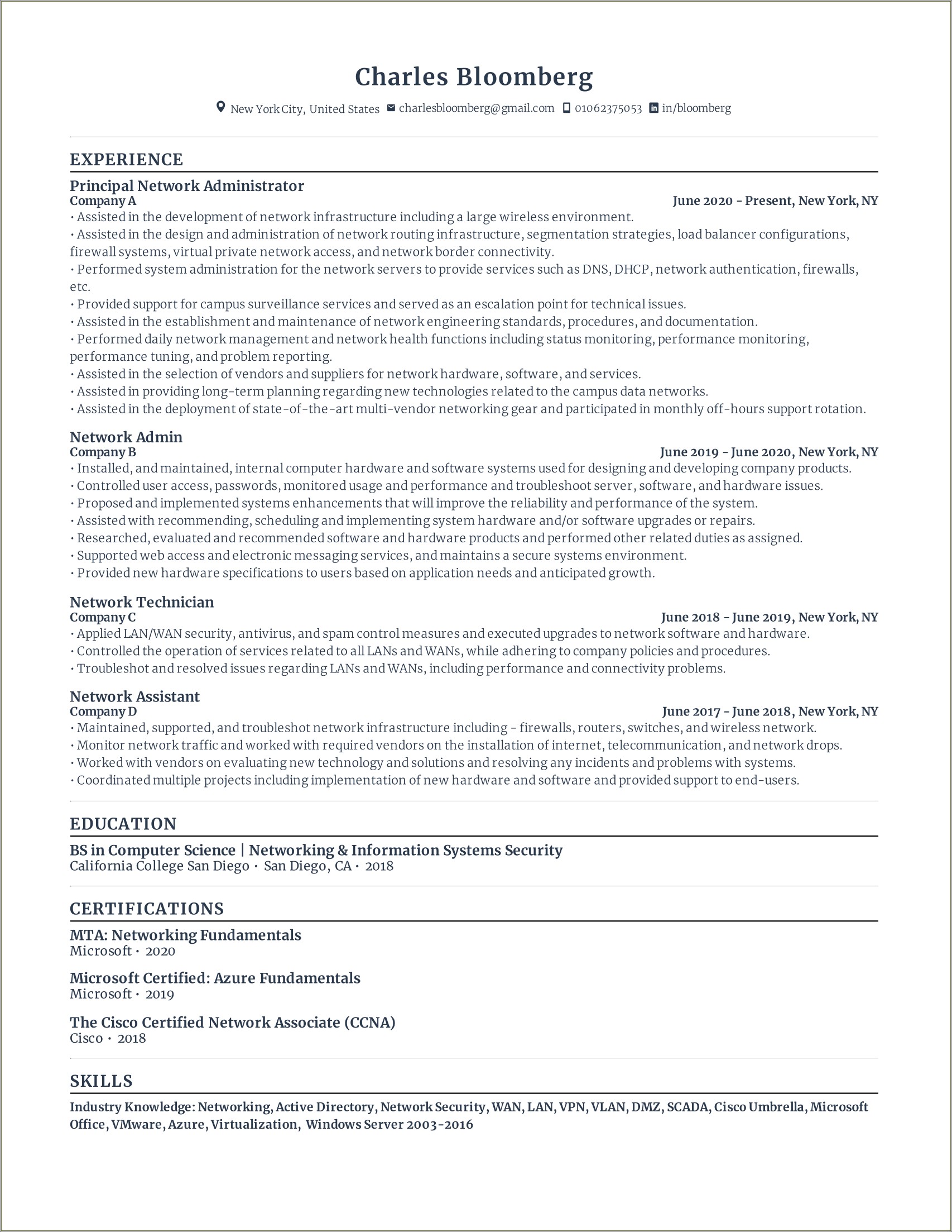 System Administrator Resume For 1 Year Experience