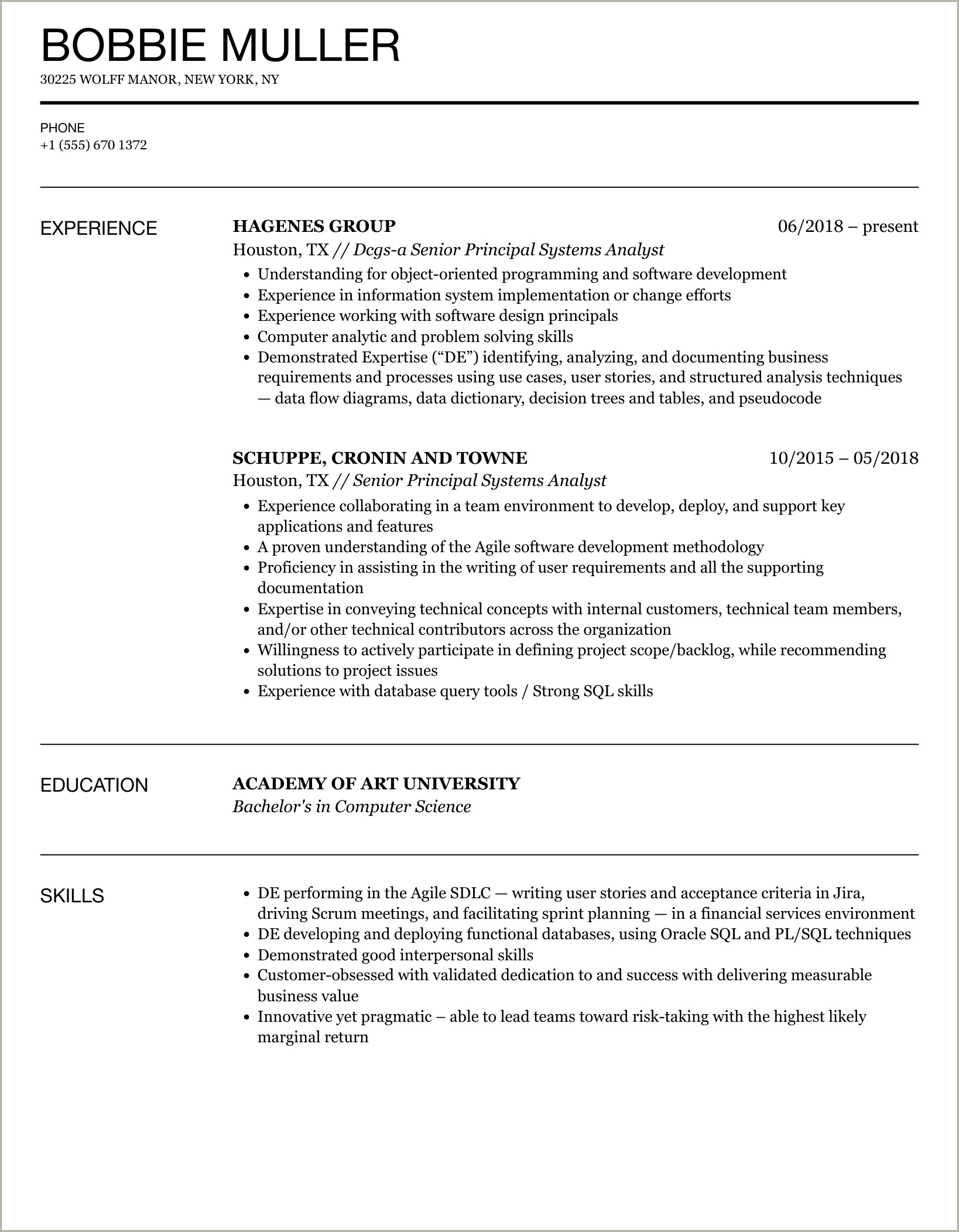 System Analyst Data Flow Sample Resume