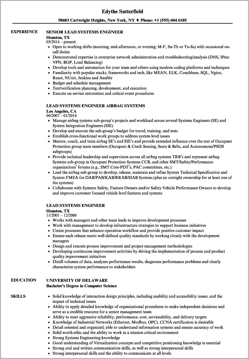 System Engineer 1 Year Experience Resume