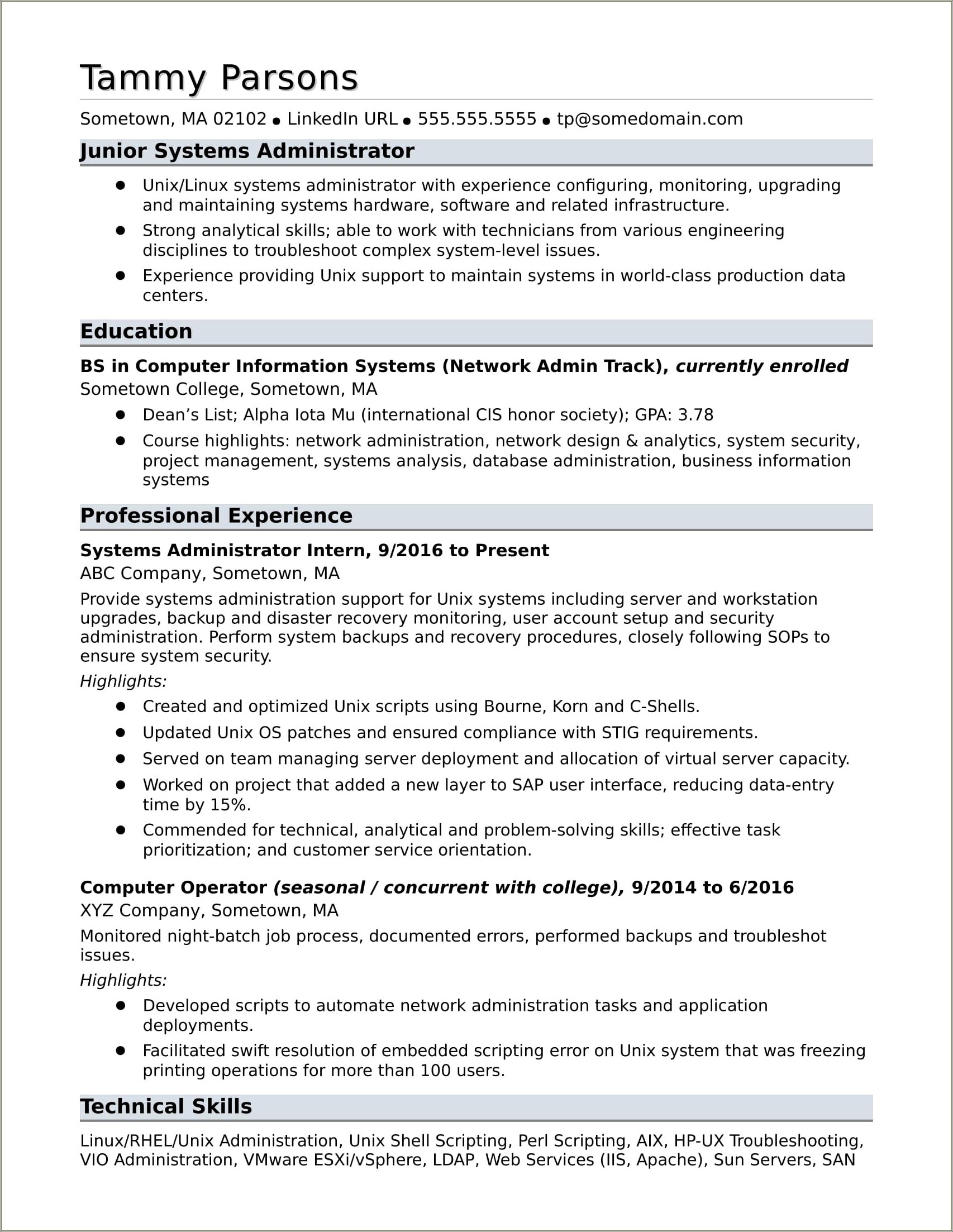 System Engineer 3 Years Experience Resume