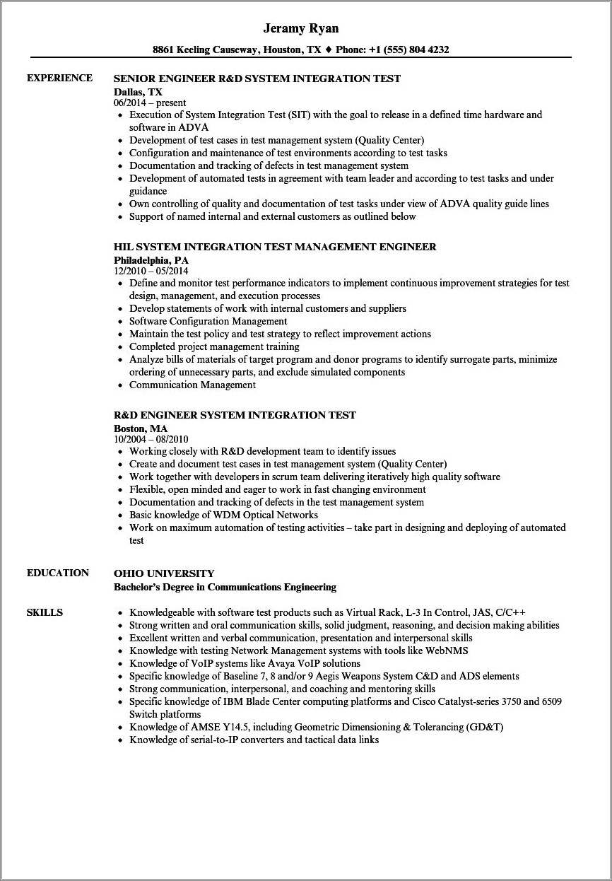 System Integration Technical Skills To List On Resume