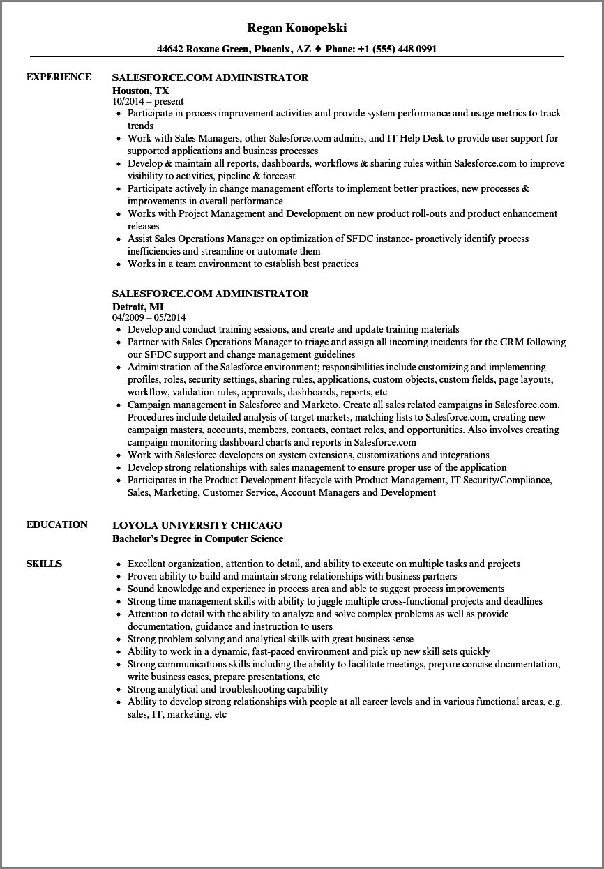 System Integrations With Salesforce Sample Resume