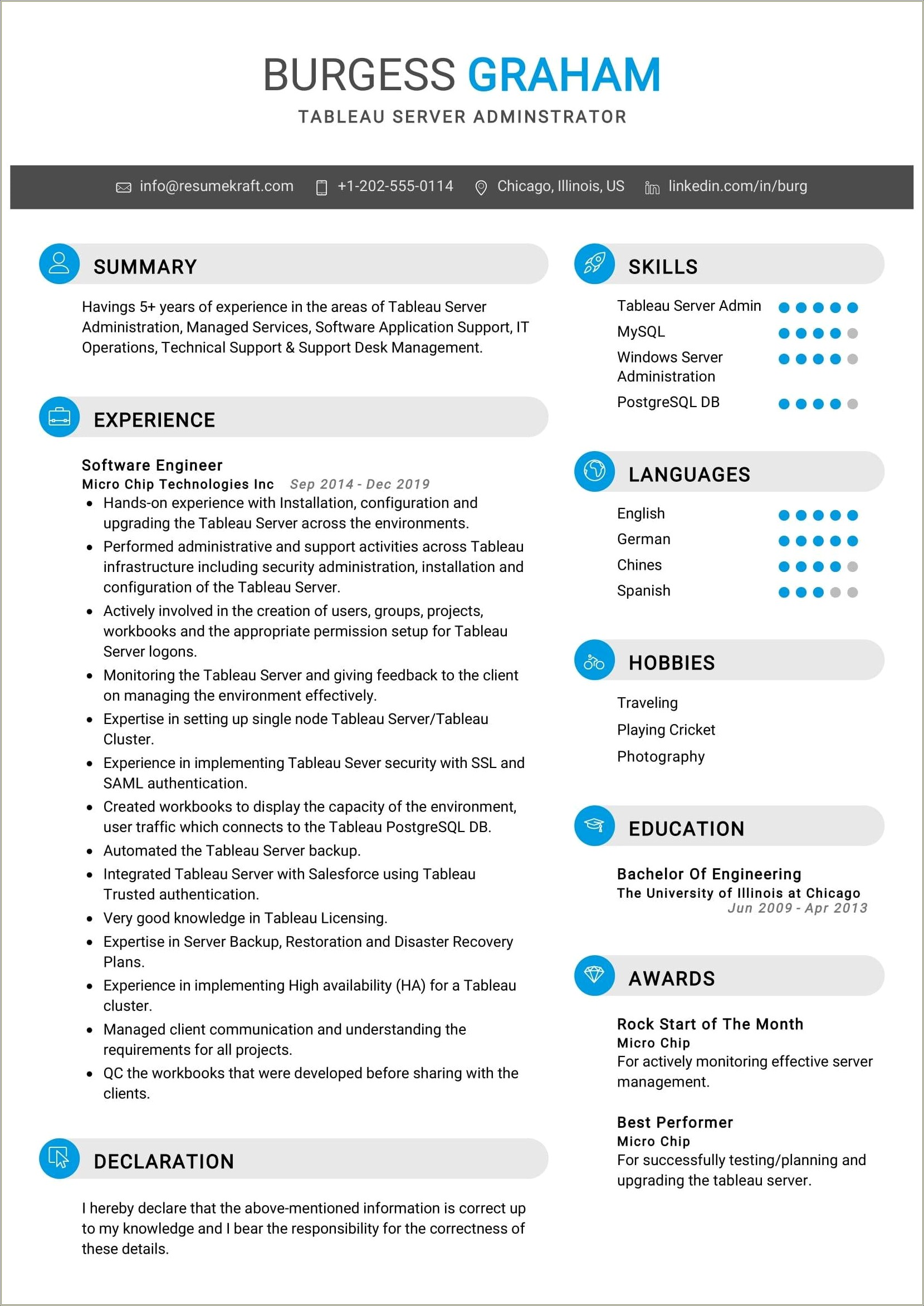 Tableau 3 Years Experience Resume Download