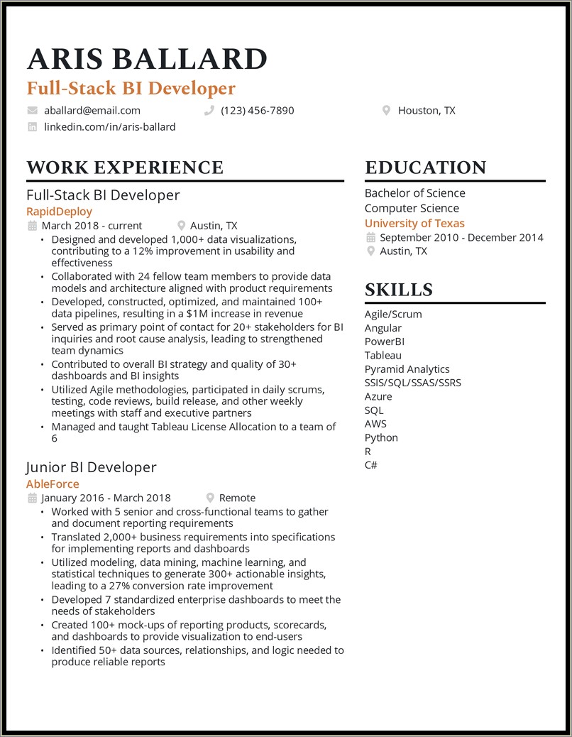 Tableau Developer 2 Years Experience Resume