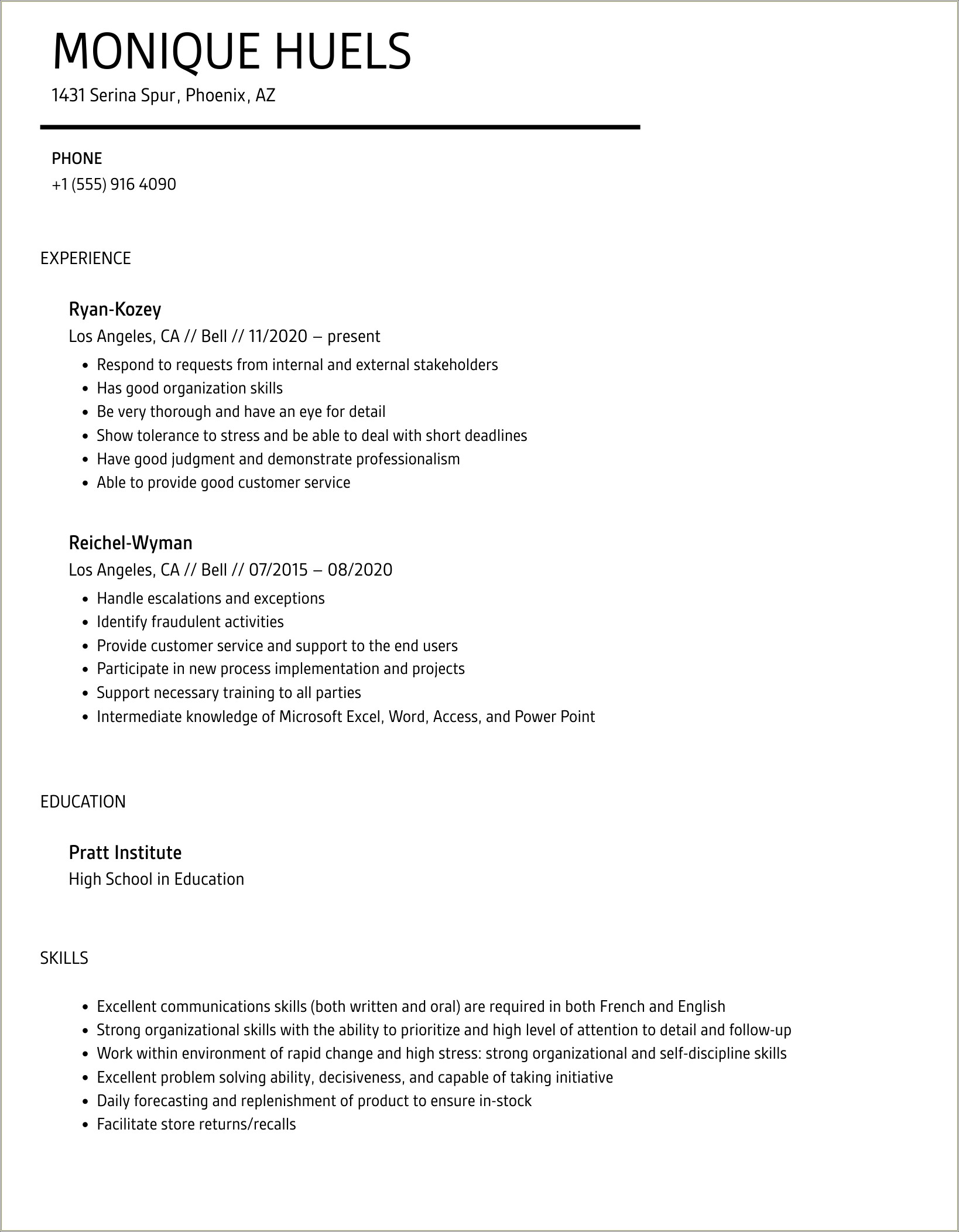 Taco Bell Assistant Manager Job Skills For Resume