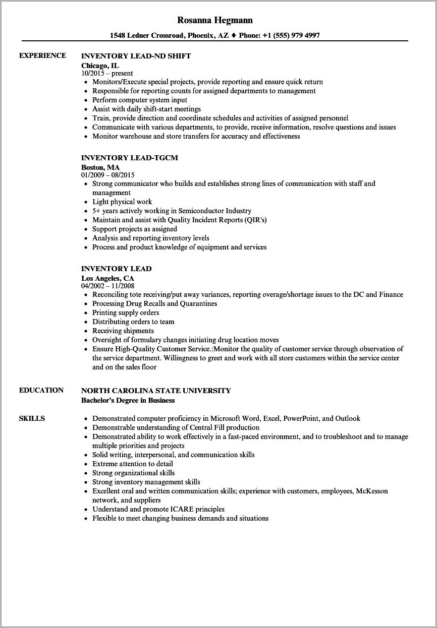 Take Inventory Daily Examples On Resume