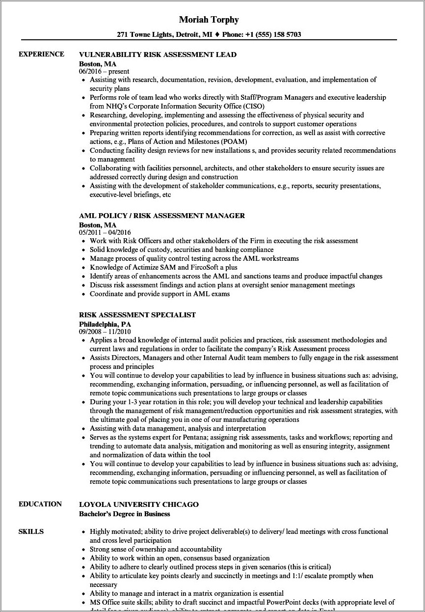 Taking A Risk With Summary Resume