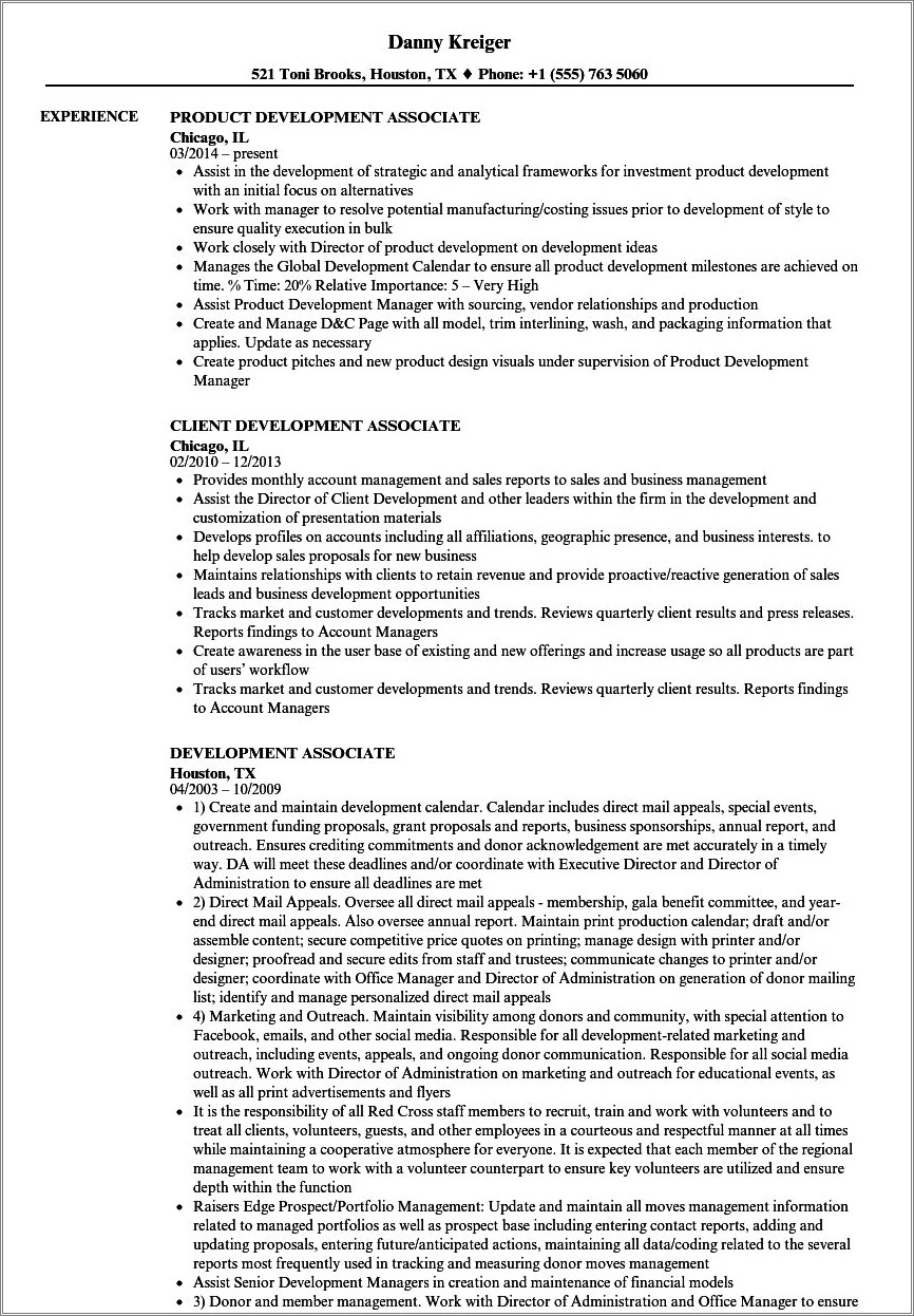 Talent Development Associate Resume Job Achievement