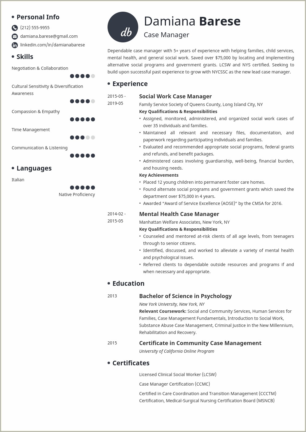 Target Case Manager For Children Resume