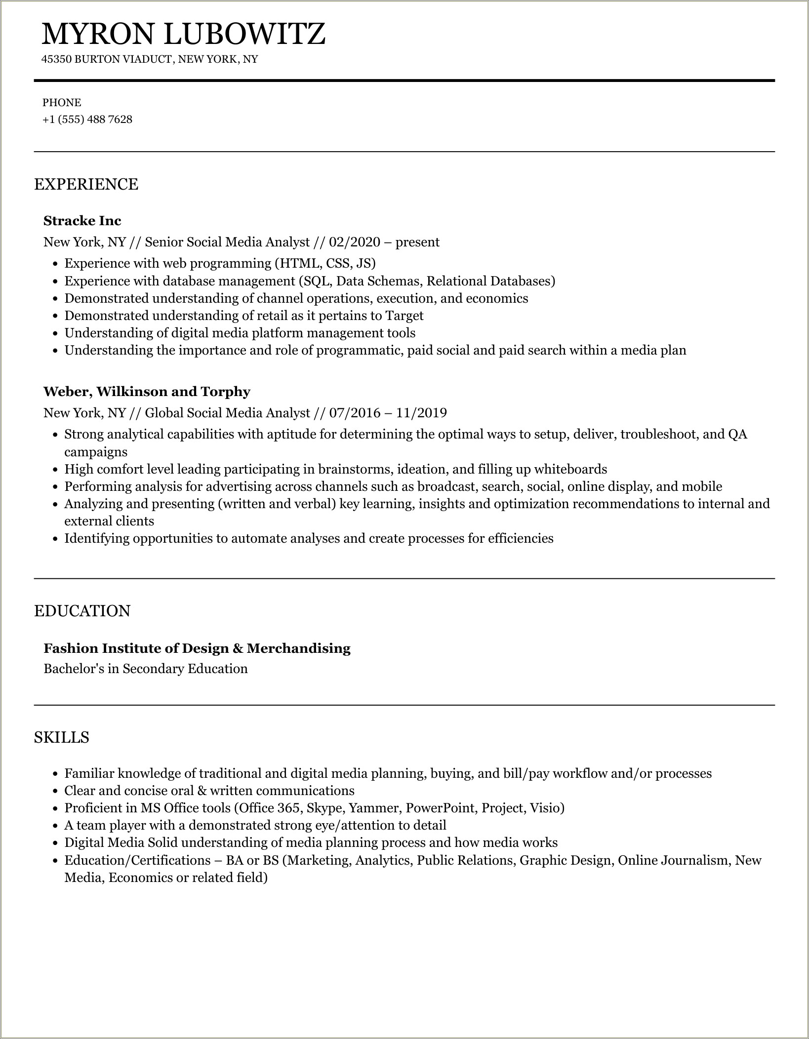 Target Digital Network Analyst Resume Sample